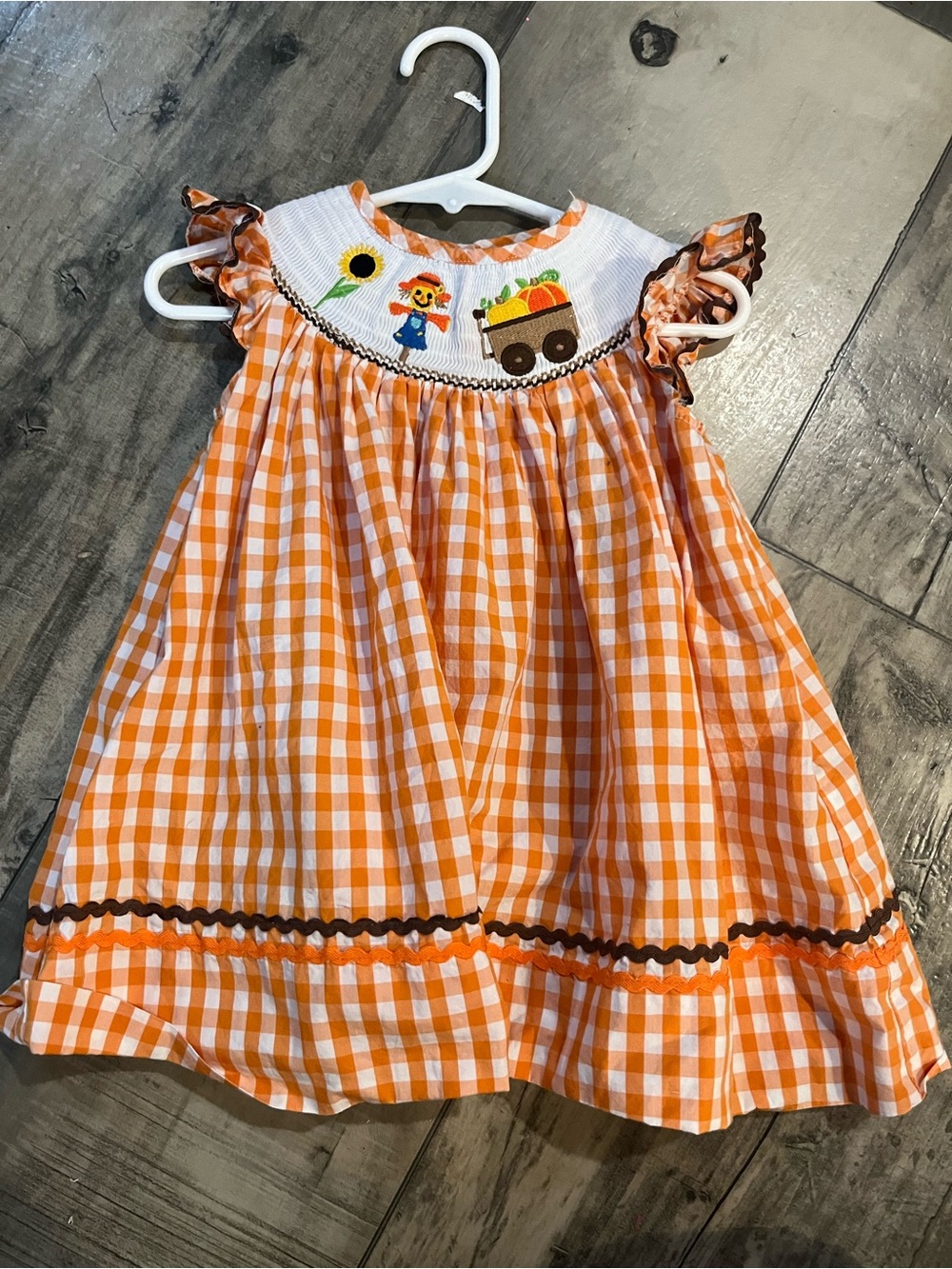 Lil Cactus Smocked Pumpkin Scarecrow Gingham Dress 6-12 Months